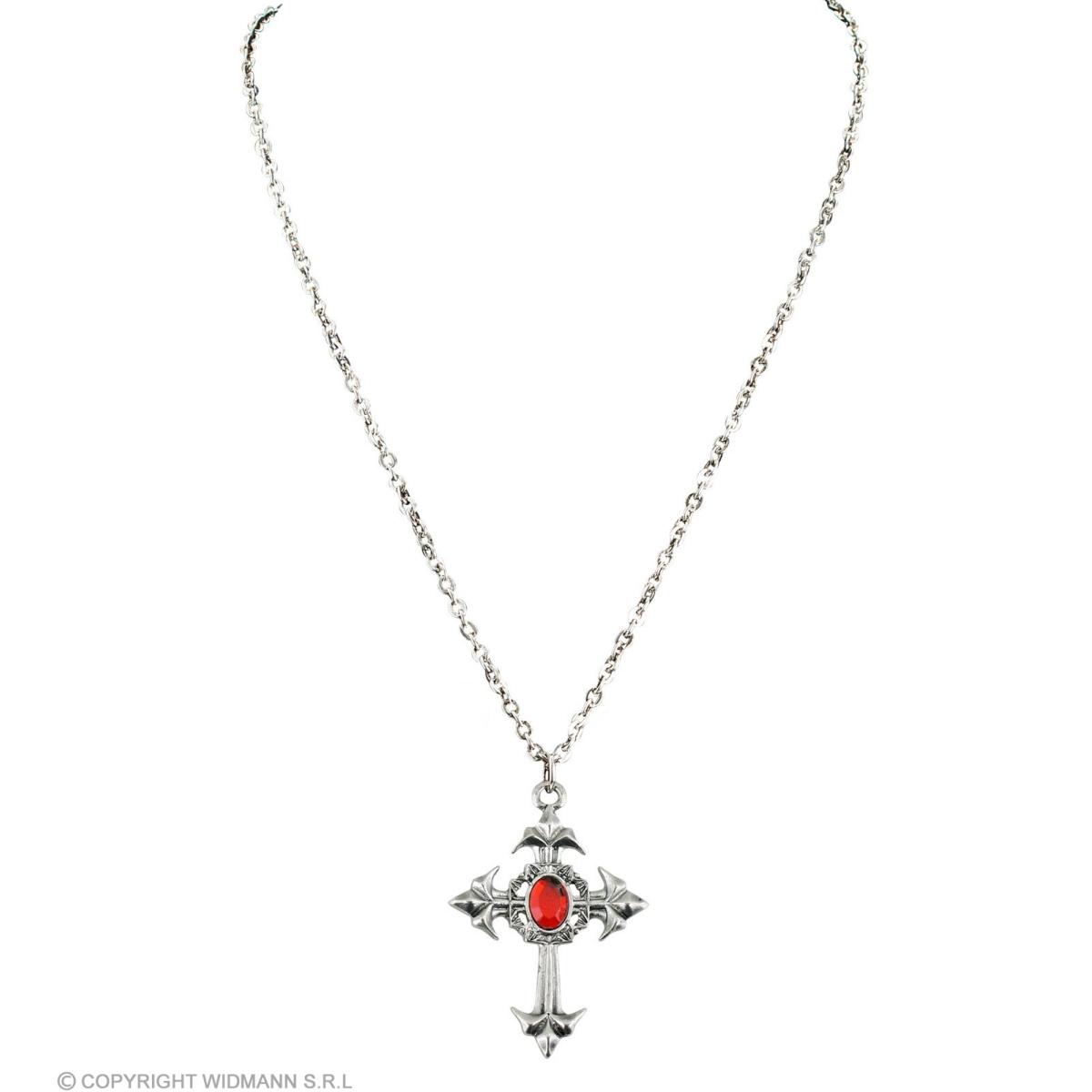 Collana Metallo Gotica Con Croce Rossa |Widmann