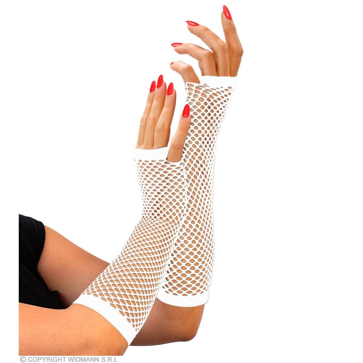 Guanti lunghi rete bianchi senza dita 33 cm