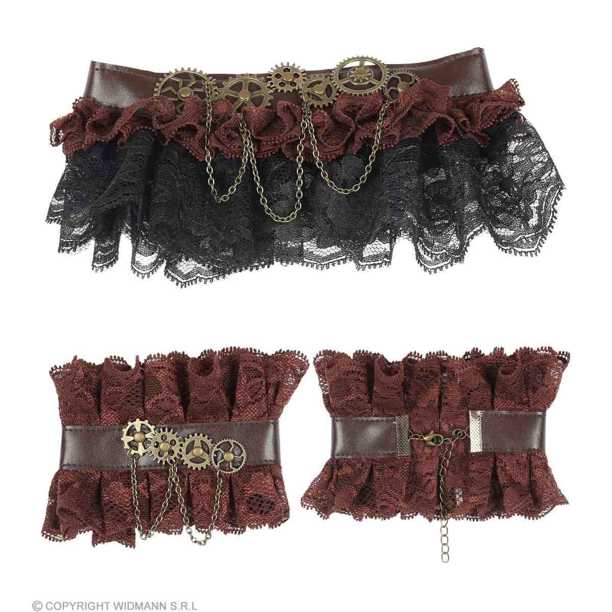 Collarino Steampunk Con Polsini Con Pizzo Nero |Widmann