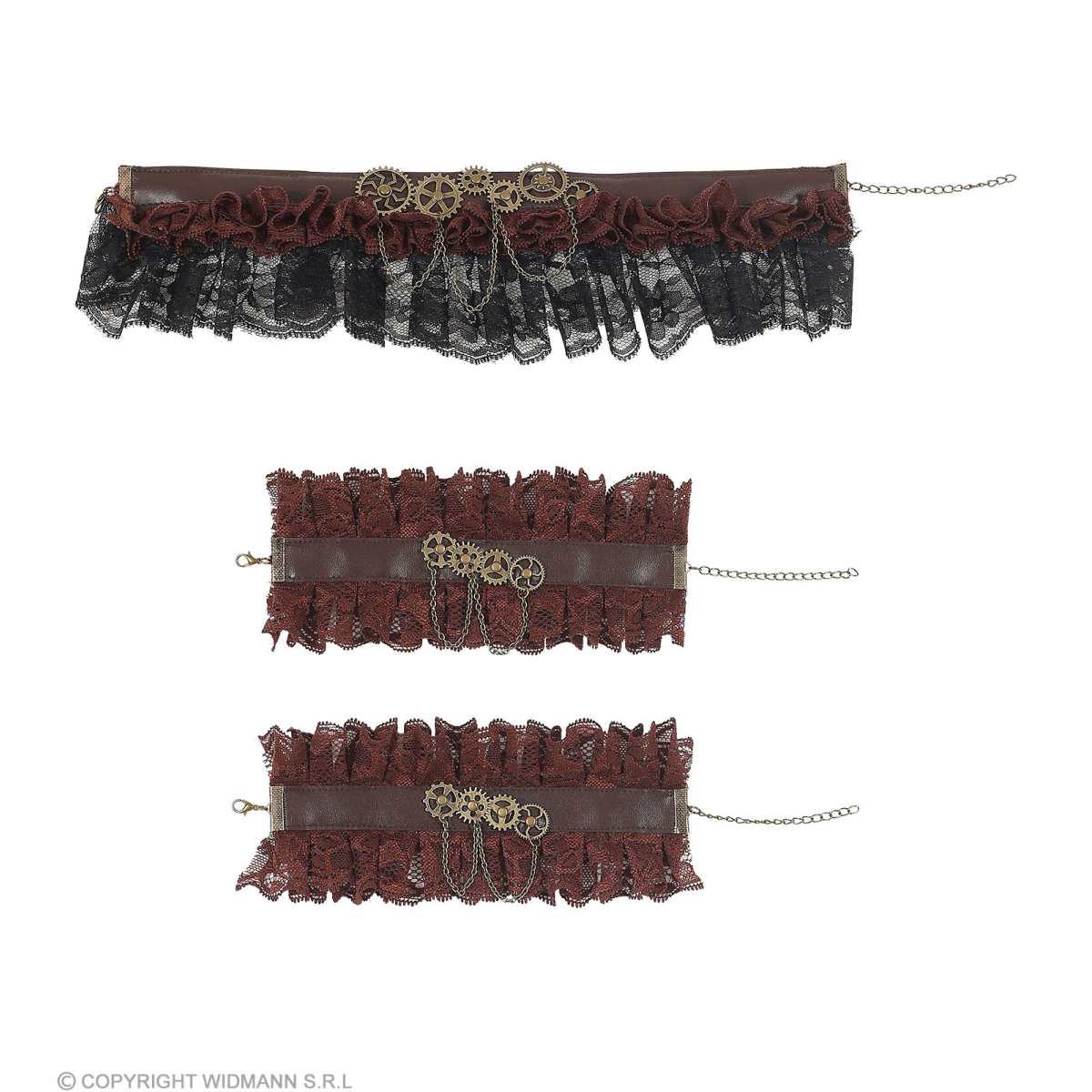 Collarino Steampunk Con Polsini Con Pizzo Nero |Widmann