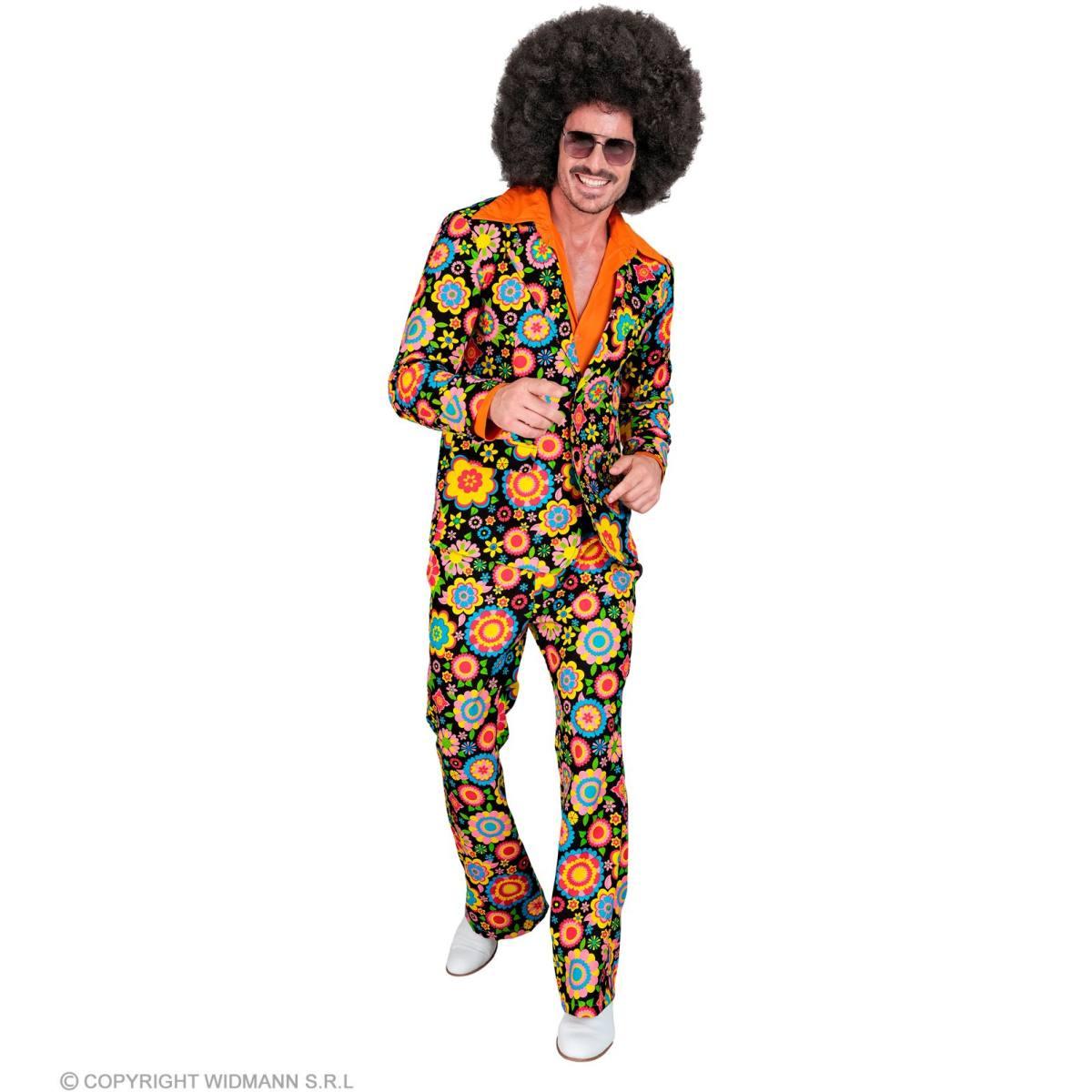Costume Completo Anni '70 Nero con Fiori |Widmann