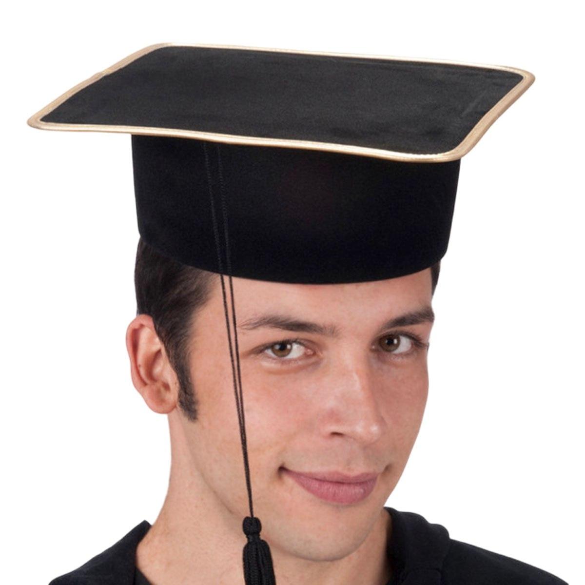 Cappello Laureato Nero Con Bordo Oro Bifloccato |Carnival Toys