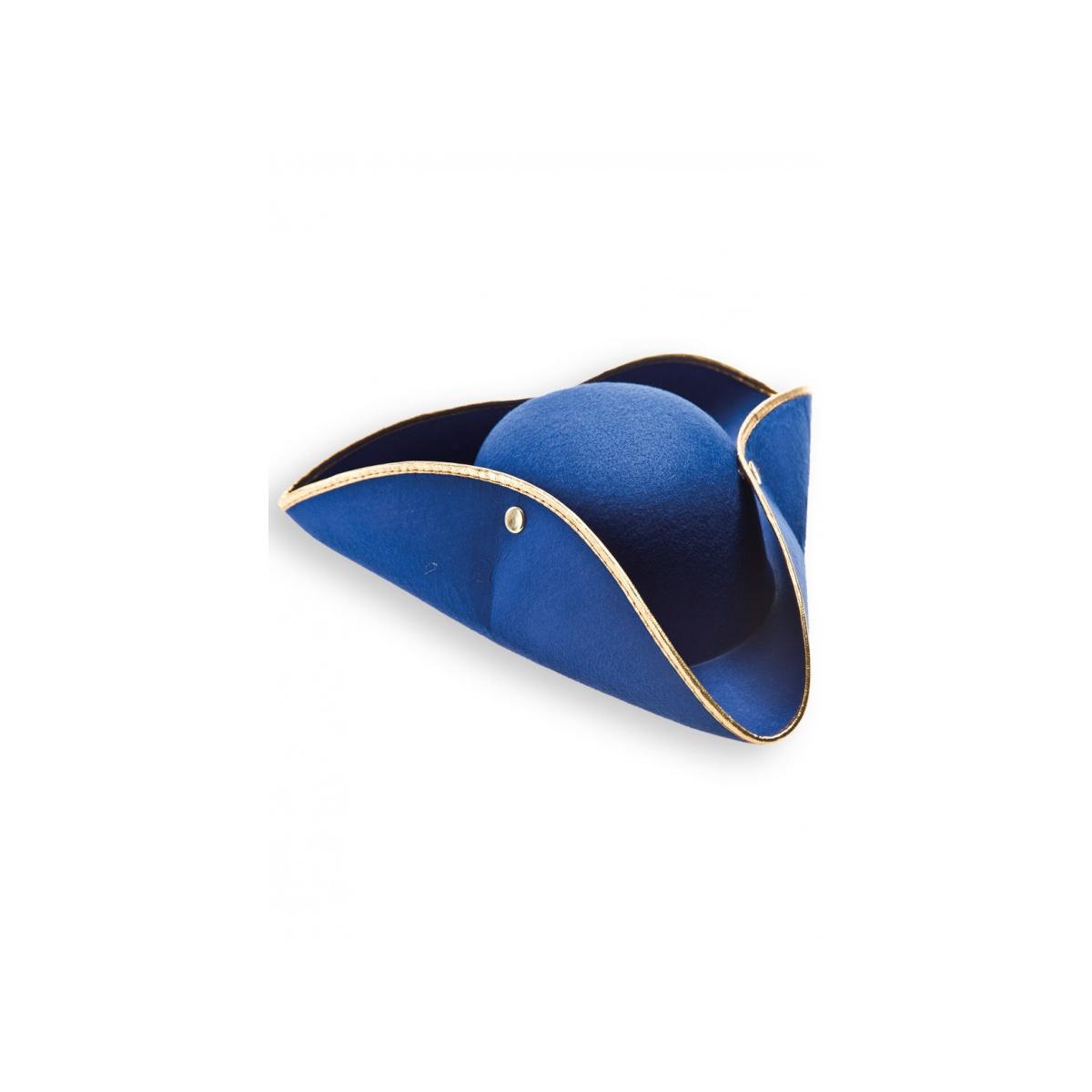 Cappello Tricorno Blu Con Bordo Oro Feltro |Carnival Toys