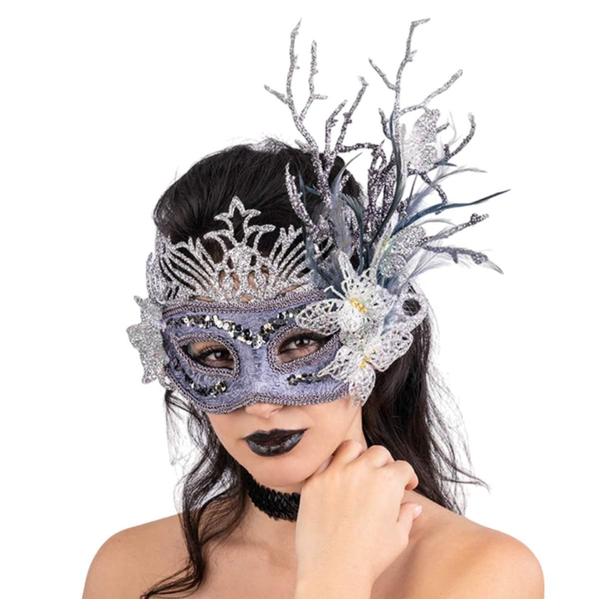 Maschera Viso Tessuto Damascato Farfalle E Glitter |Carnival Toys