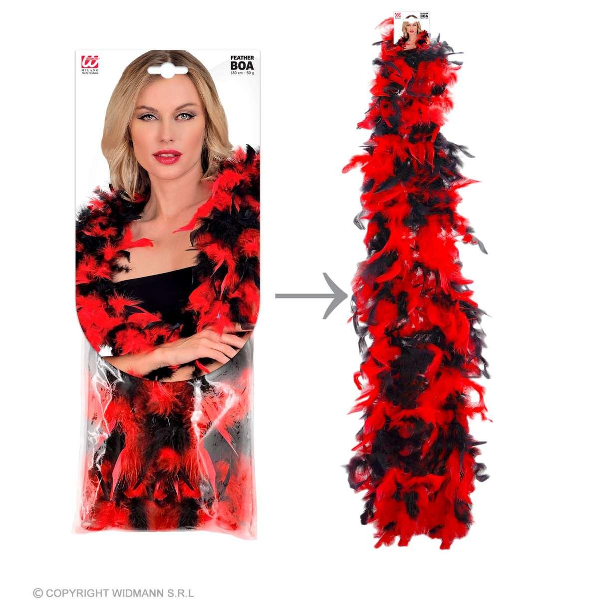 Boa Di Piume Extra Lusso cm.180 Gr.50 Rosso Nero |Widmann