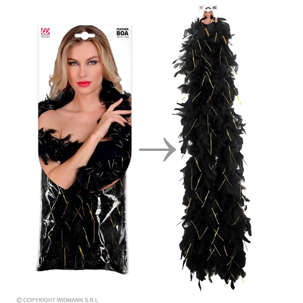Boa Di Piume Extra Lusso cm.180 Gr.80 Nero Con Lamé Oro |Widmann