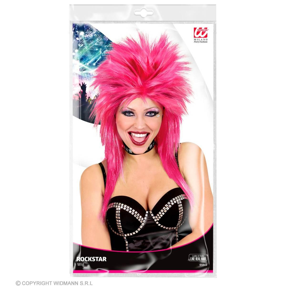 Parrucca Punk Rock Rosa Con Cresta |Widmann