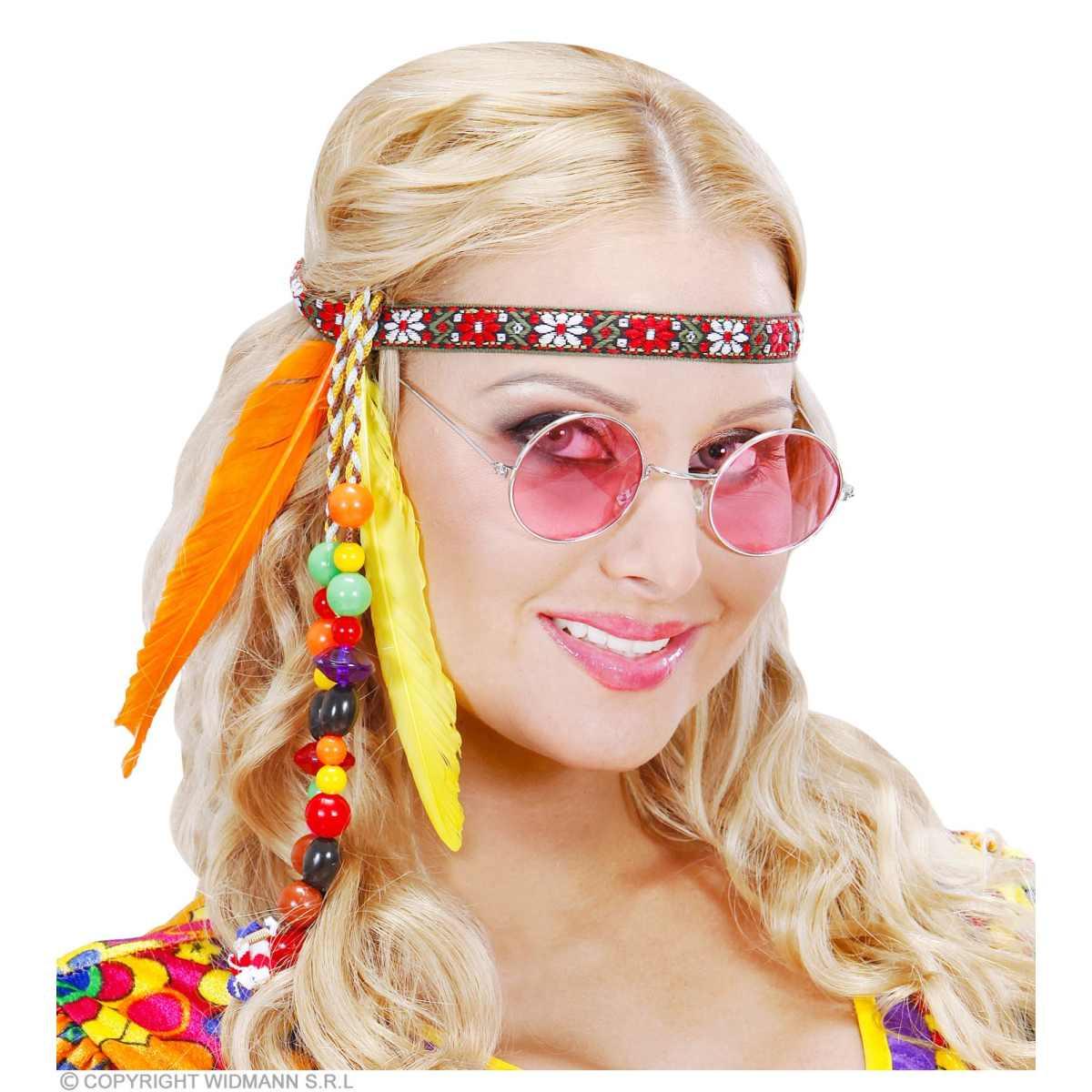 Fascia Capelli Hippie Anni '70/'80 Con Perline E Piume |Widmann
