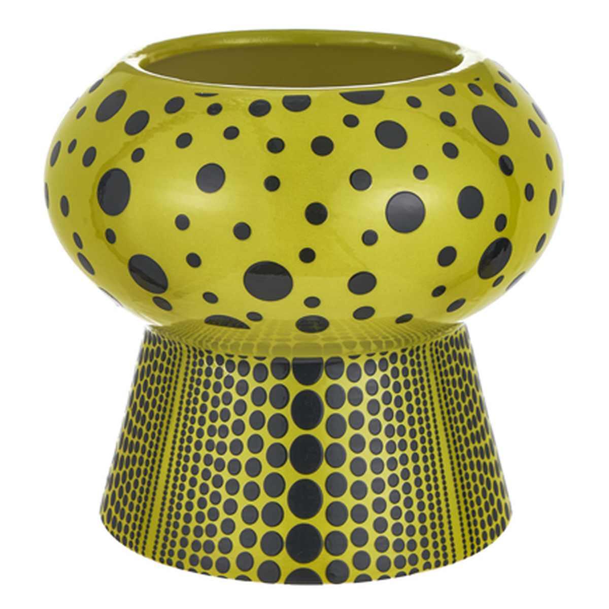 Vaso Ceramica Verde Pois Neri cm.Ø16x14 |Montemaggi