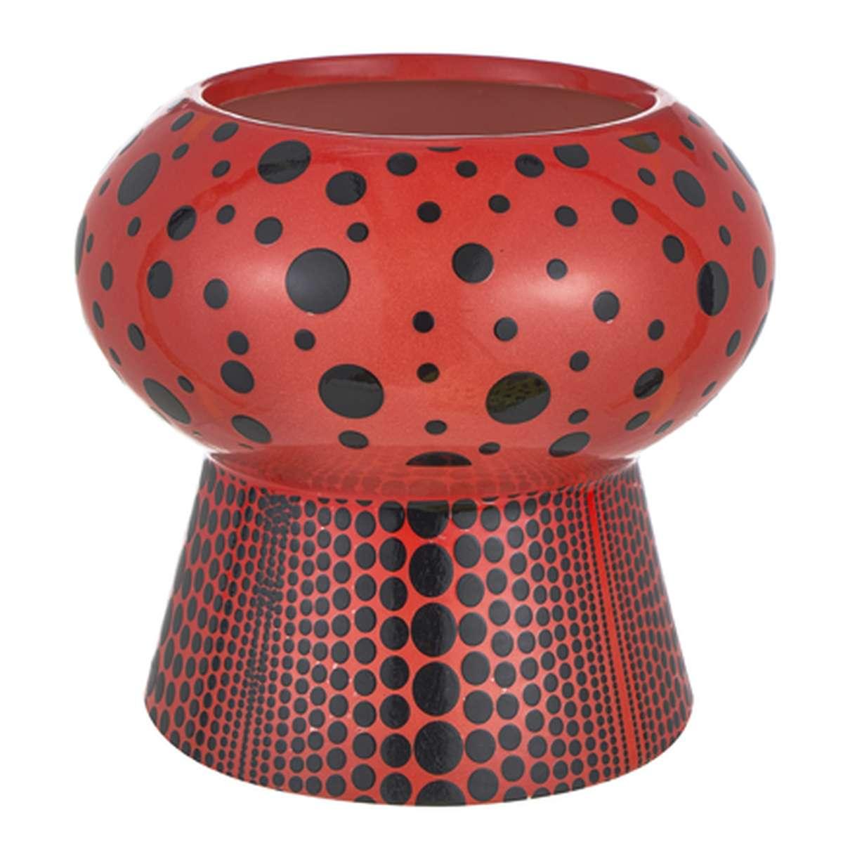 Vaso Ceramica Rosso Pois Neri cm.Ø16x14 |Montemaggi