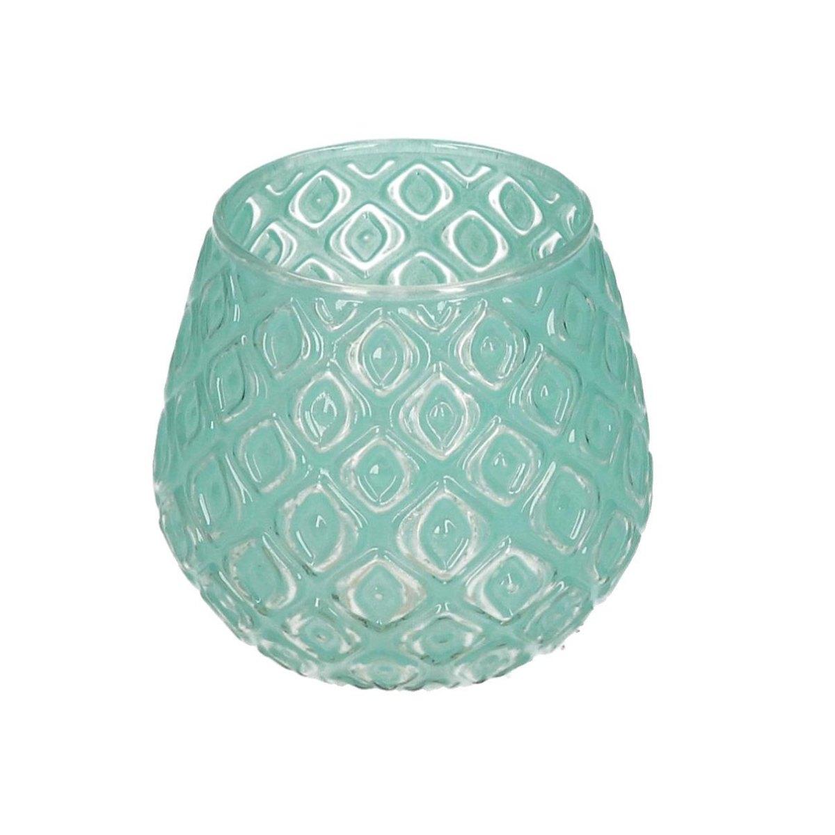 Portacandela Vetro Tondo Verde con Decori cm.Ø11x10 |Vacchetti