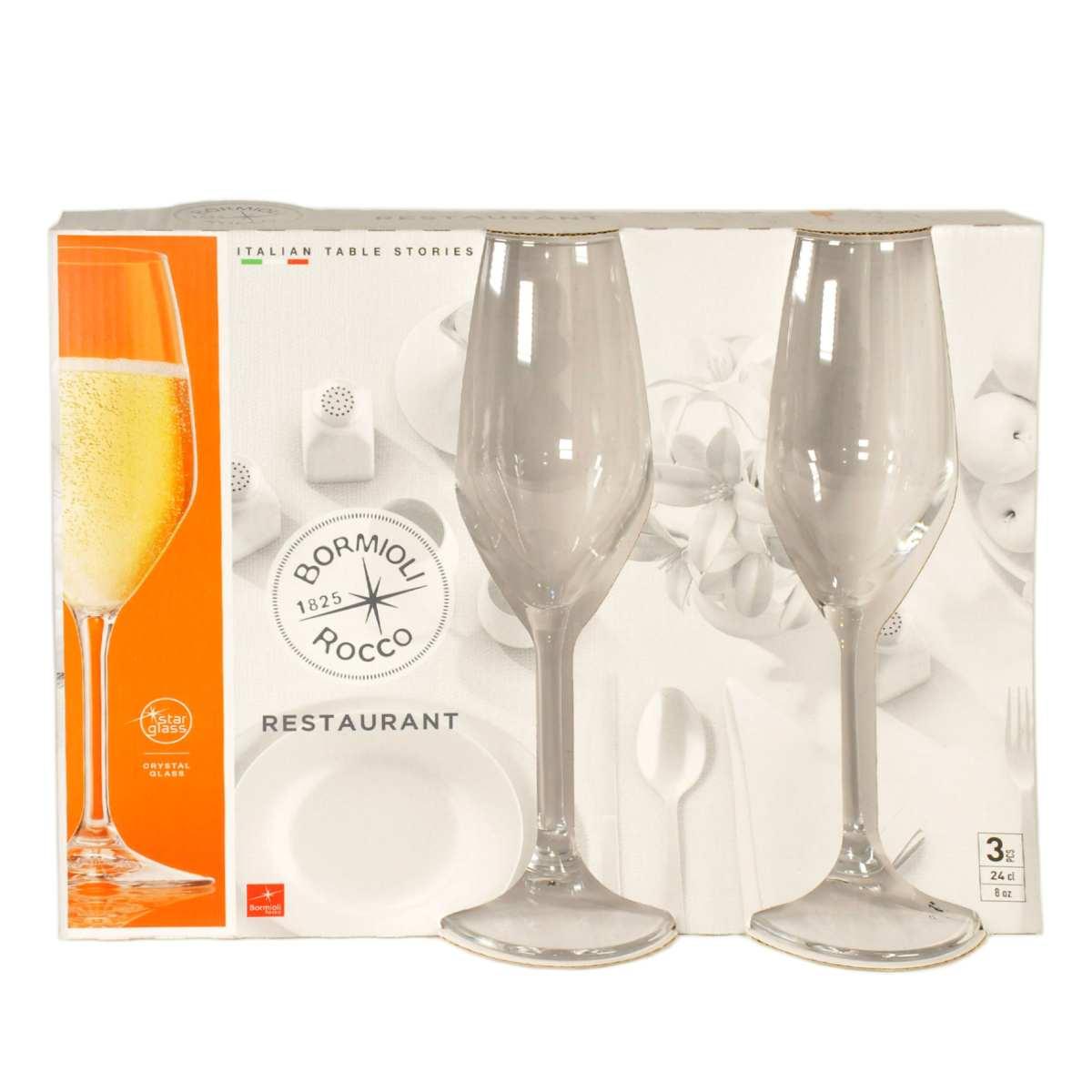Bicchieri Vetro Set pz.3 Flute Restaurant ml.240 | Bormioli