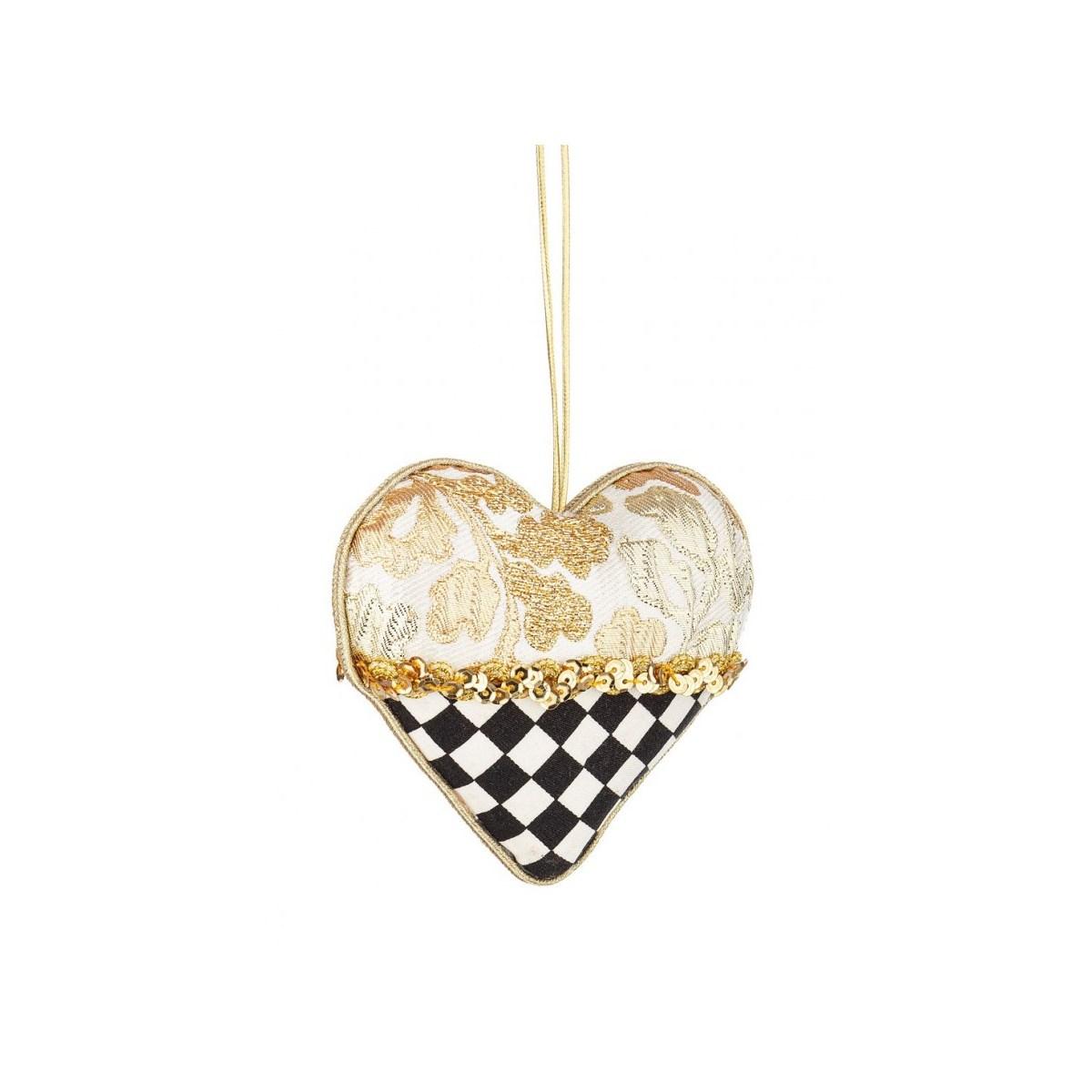 Pallina Natale cm.Ø10 Cuore Scacchi Oro e Nera |Bizzotto