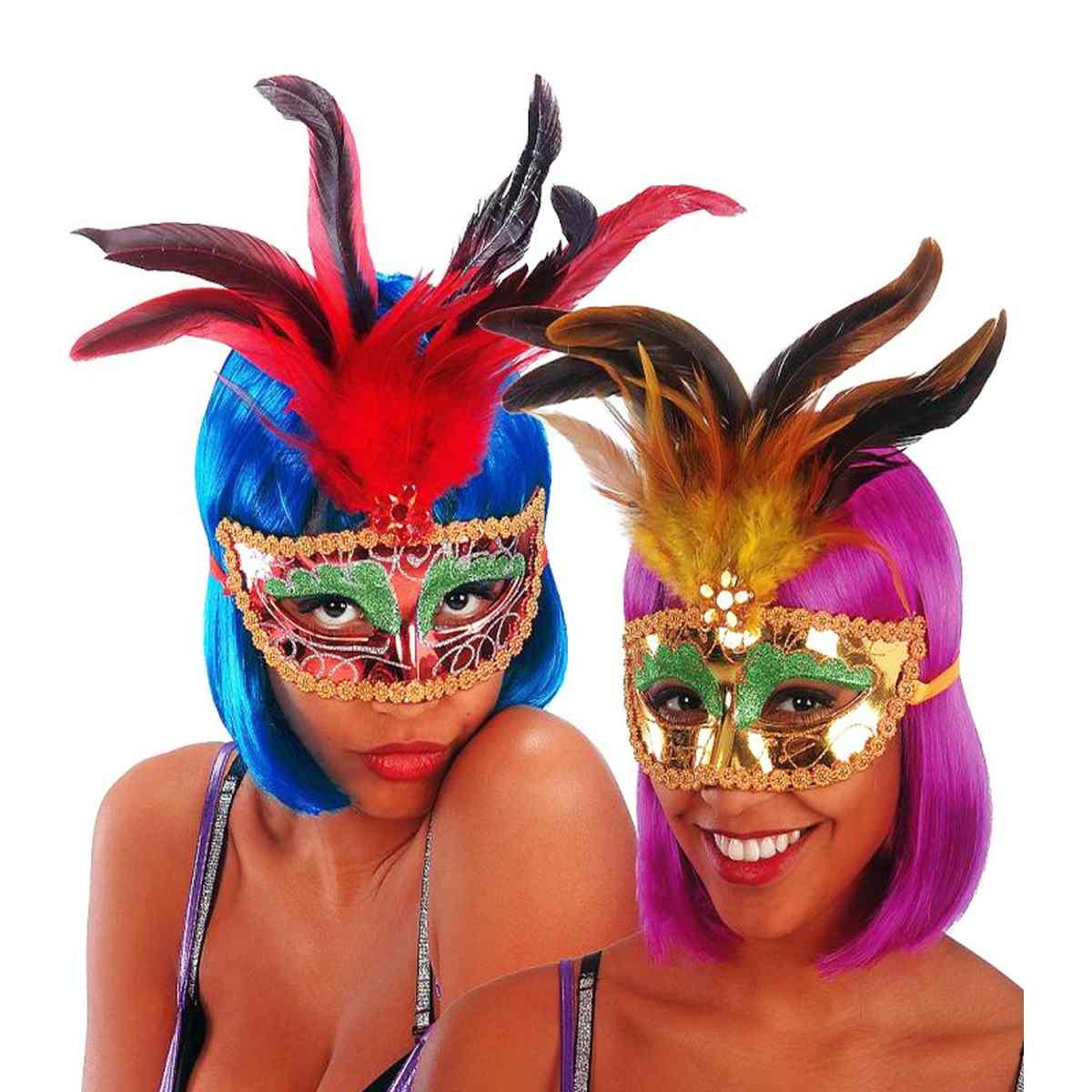 Maschera Viso Cartapesta Con Piume 2 Modelli |Carnival Toys