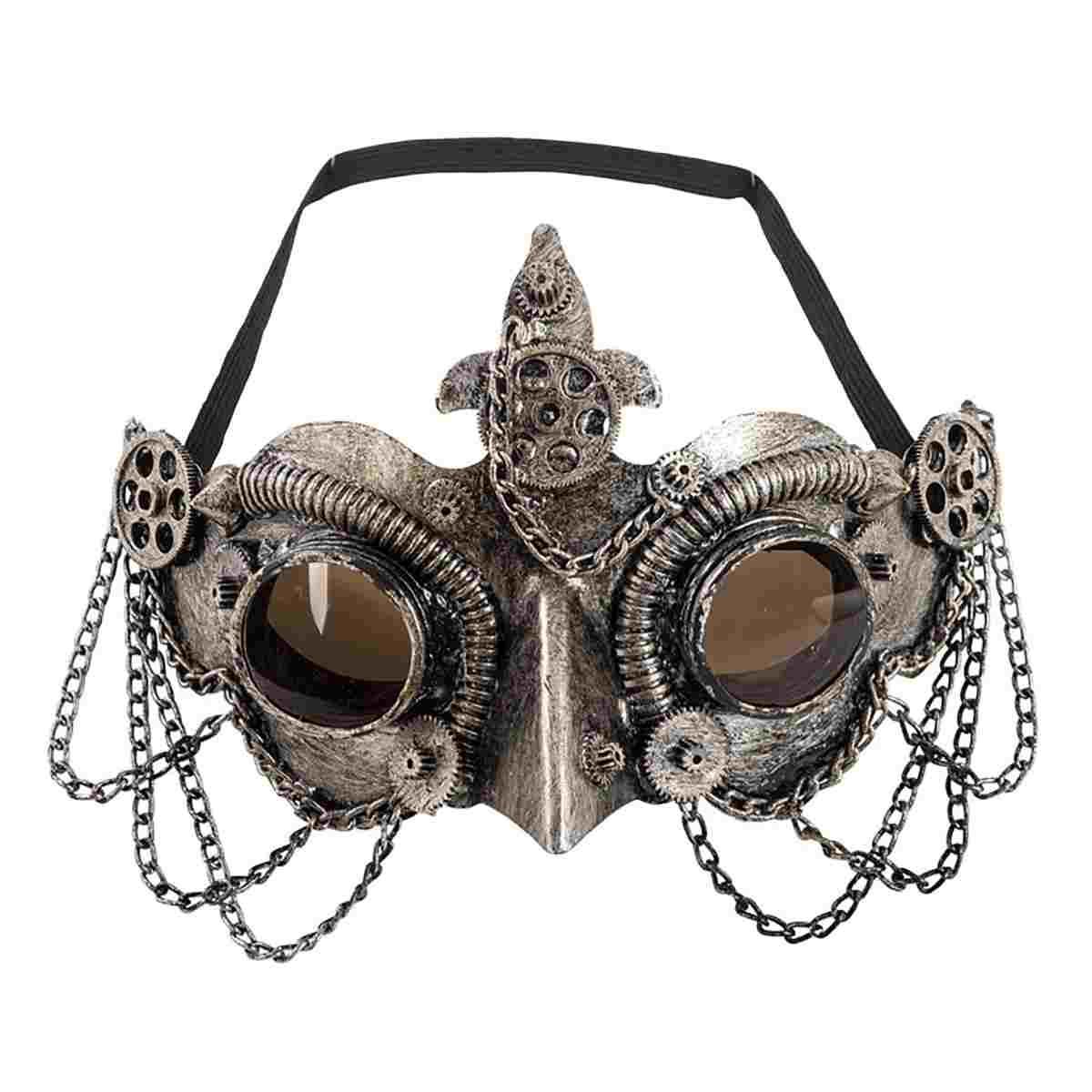 Maschera Viso Pvc Steampunk Argento Con Becco |Carnival Toys