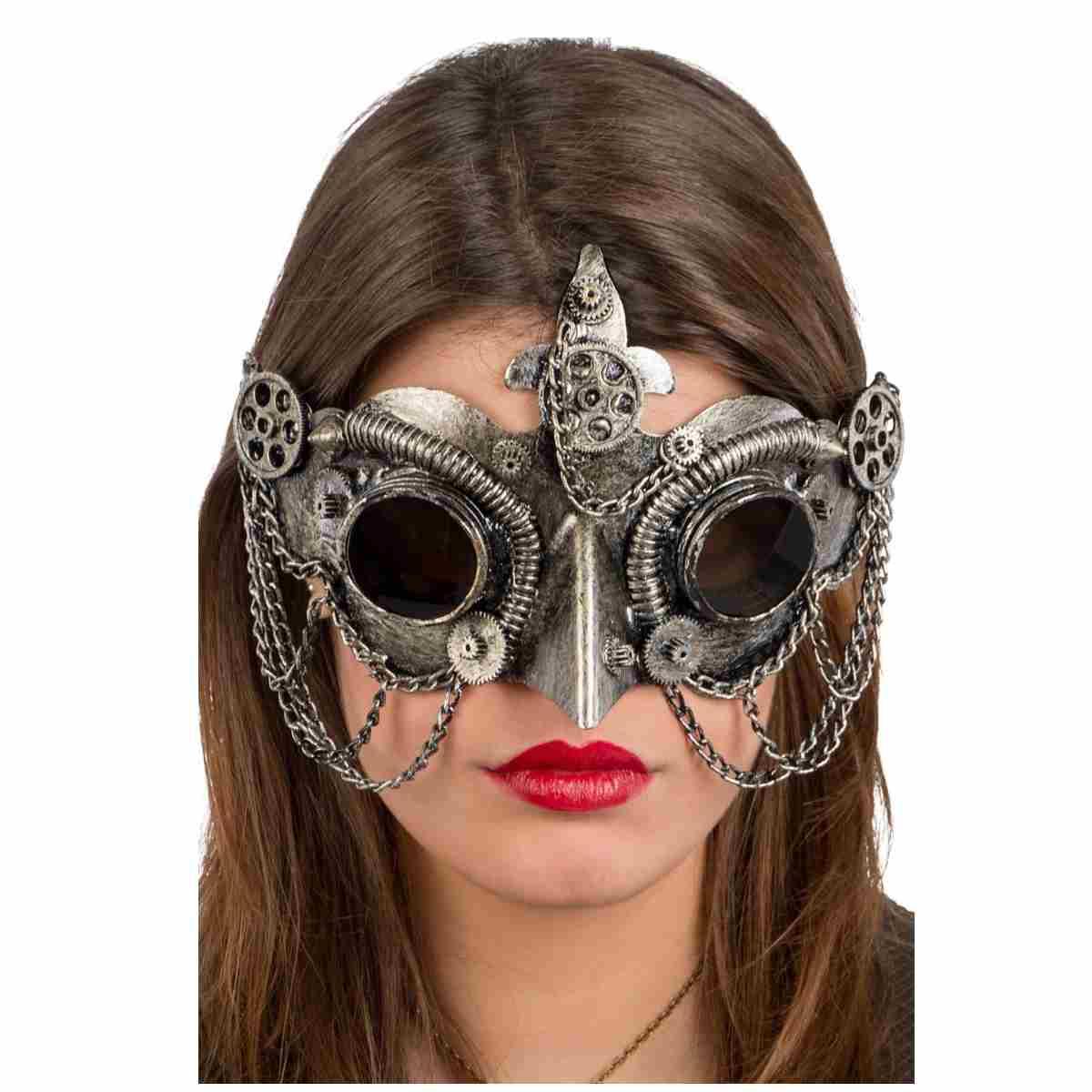 Maschera Viso Pvc Steampunk Argento Con Becco |Carnival Toys