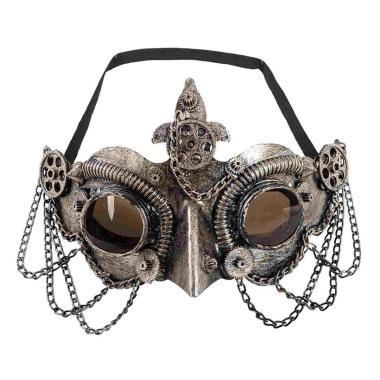 Maschera Viso Pvc Steampunk Argento Con Becco |Carnival Toys