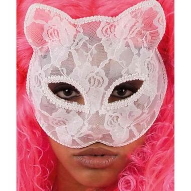 Maschera Viso Pvc Gatta Bianca Con Ricamo |Carnival Toys
