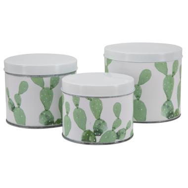 Cofanetti In Latta Cactus Set 3 Pz cm. cm.Ø15x13,5-14x11,5-14x11,5