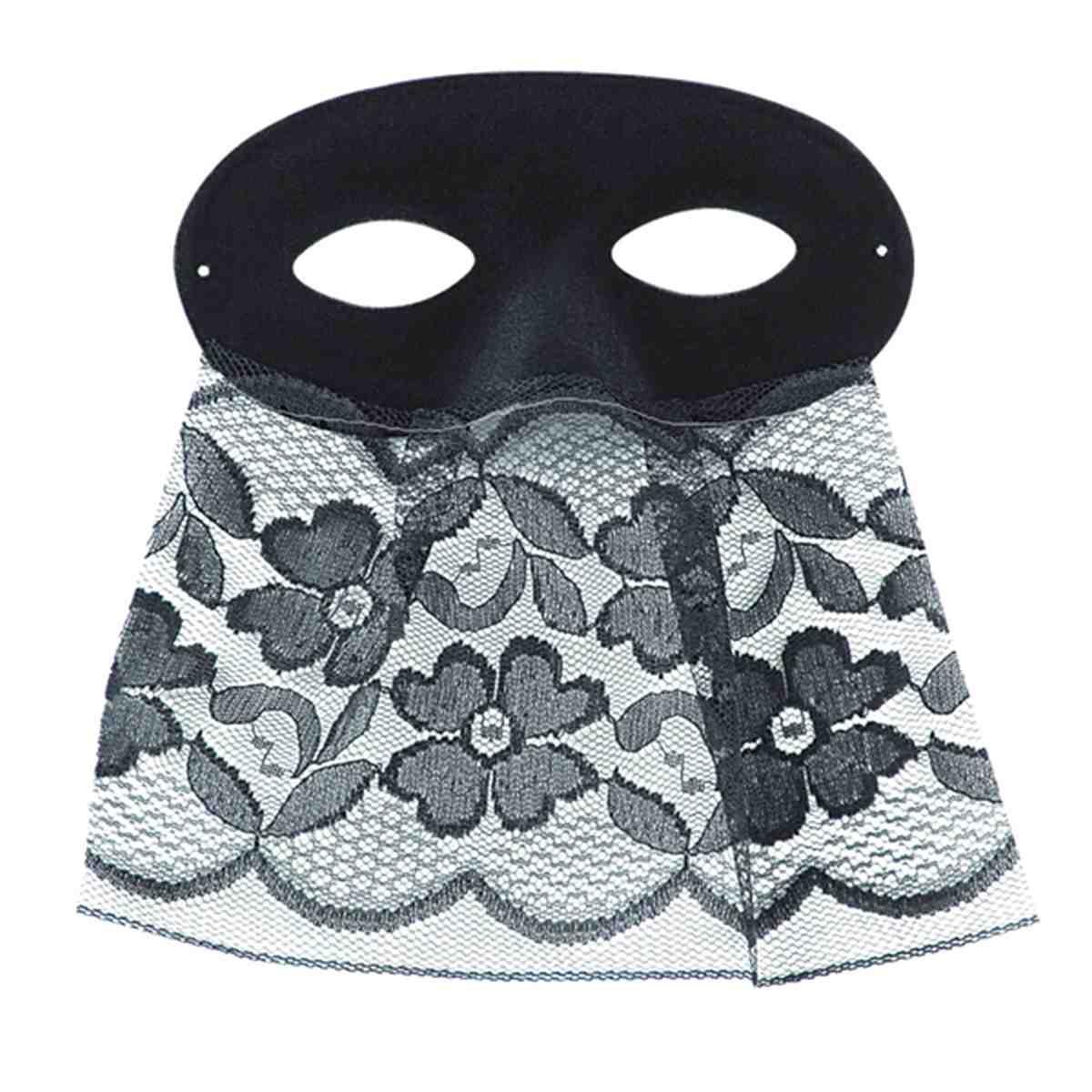 Maschera Viso Domino Tessuto Scamosciato Nero Con Bautta |Carnival Toys