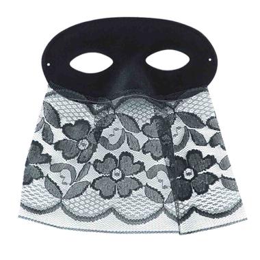 Maschera Viso Domino Tessuto Scamosciato Nero Con Bautta |Carnival Toys