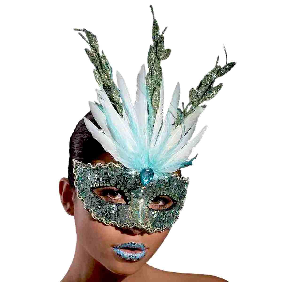 Maschera Viso Pvc Verde Acquamarina Con Paillettes |Carnival Toys
