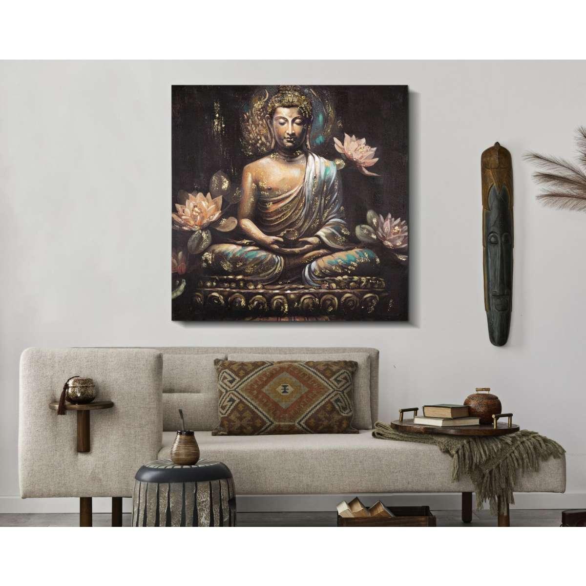 Quadro Dipinto Tela Buddha A cm.100x3x100