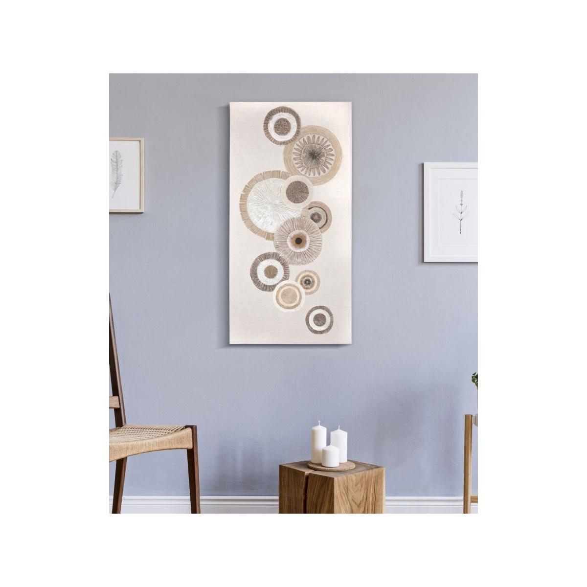 Quadro Dipinto Tela Circly Con Inserti Mod.A cm.50x3,2x100
