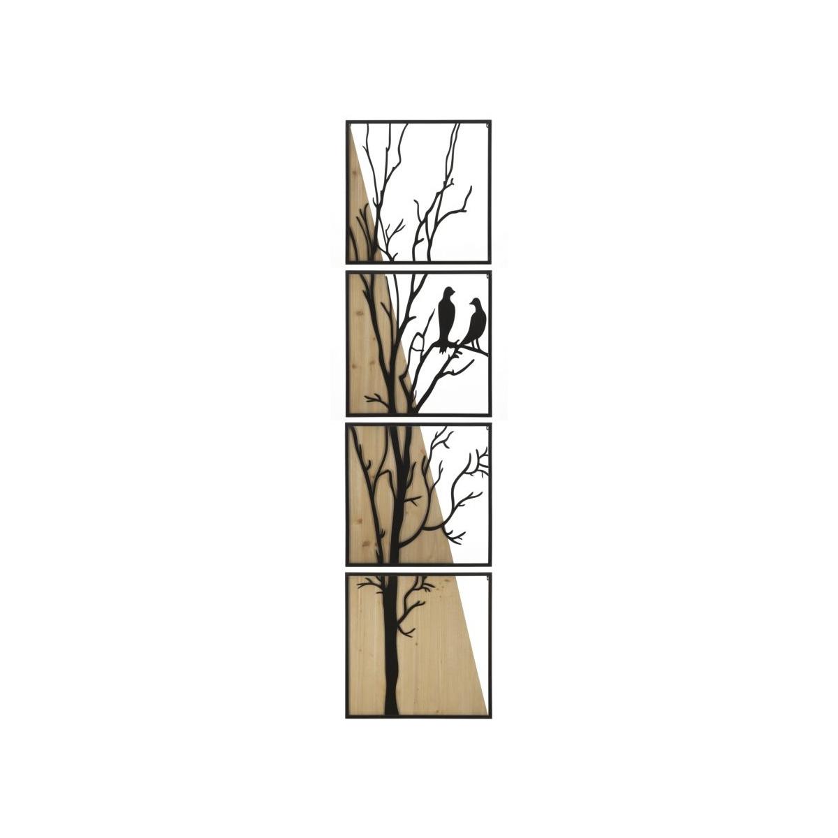 Quadro Pannello Da Muro Bird Ferro E Wood Set 4Pz 50x2x200 50x2x50