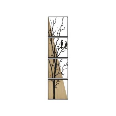 Quadro Pannello Da Muro Bird Ferro E Wood Set 4Pz 50x2x200 50x2x50