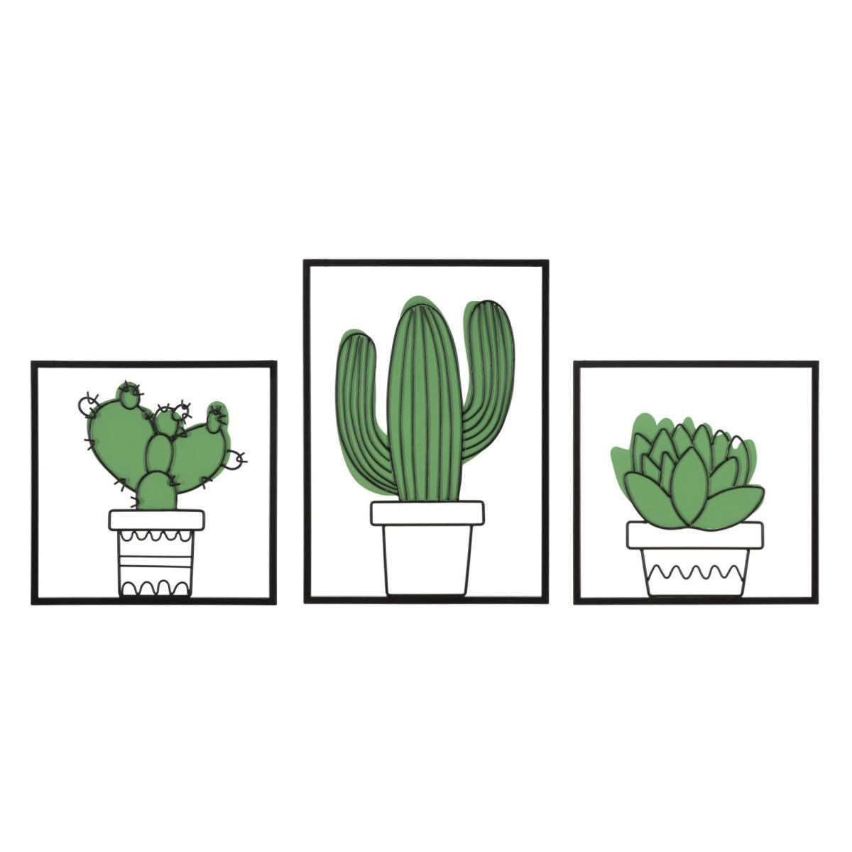 Quadro Pannello Da Muro Cactus Set pz.3 cm.33x1,3x46,5 cm.33x1,3x33