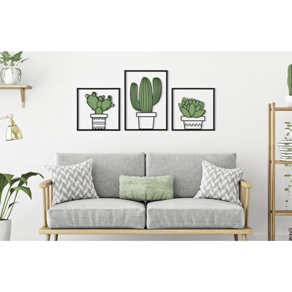 Quadro Pannello Da Muro Cactus Set pz.3 cm.33x1,3x46,5 cm.33x1,3x33