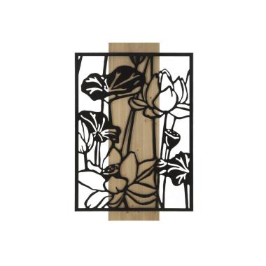 Quadro Pannello Da Muro Lotus Ferro E Wood cm.60x2x90