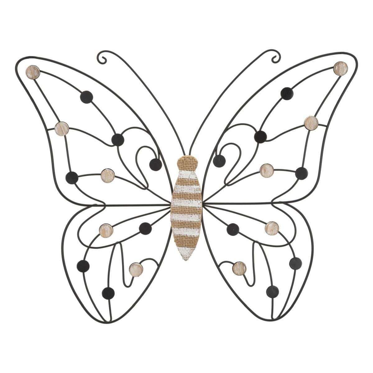 Quadro Pannello In Ferro E Legno Butterfly cm.39,5x1,5x33,5