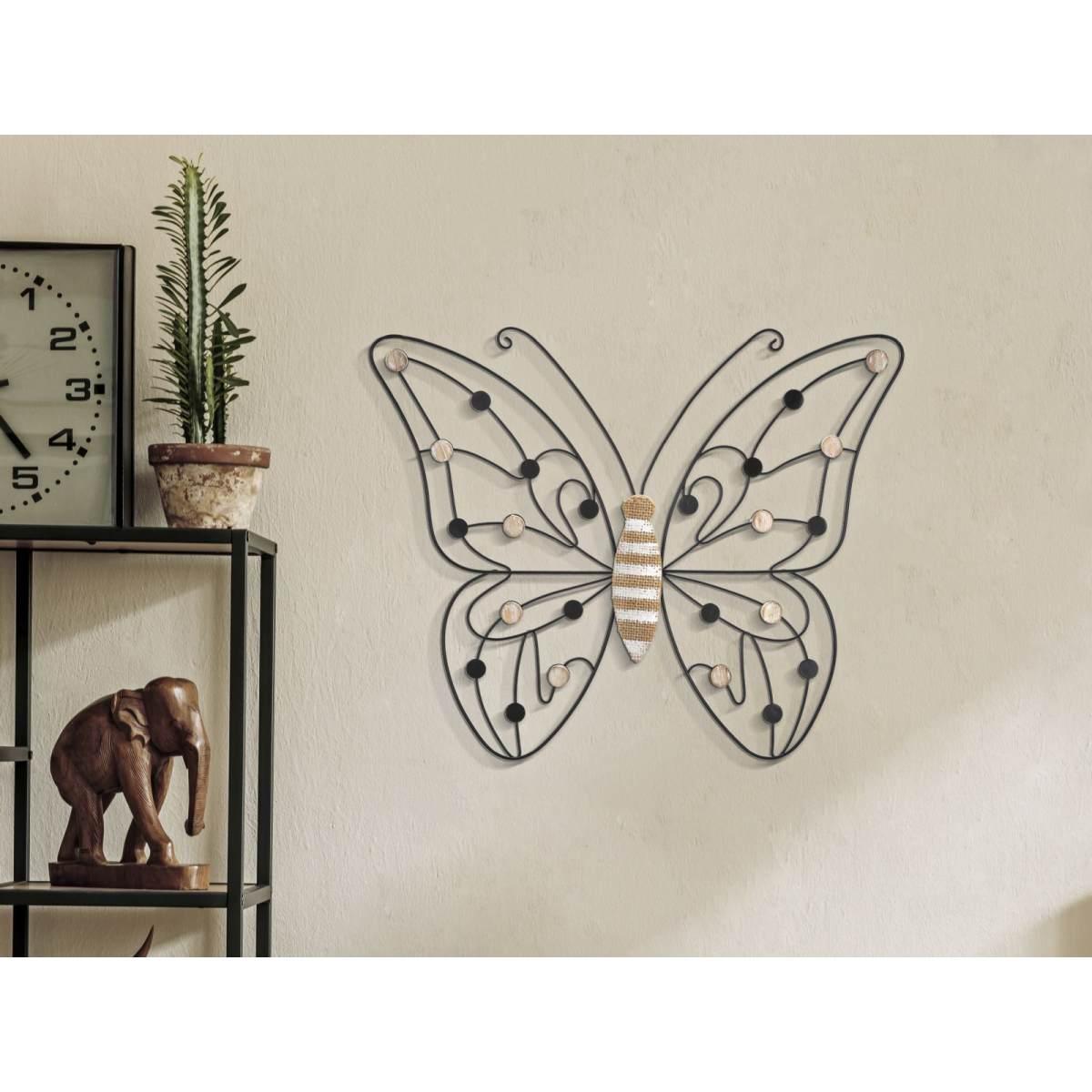 Quadro Pannello In Ferro E Legno Butterfly cm.39,5x1,5x33,5