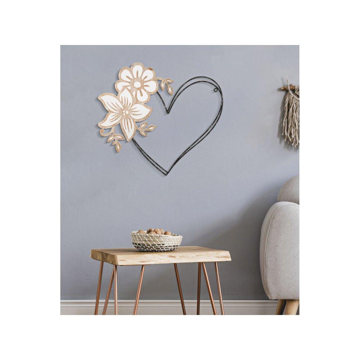 Quadro Pannello In Ferro E Legno Heart cm.50x2x45