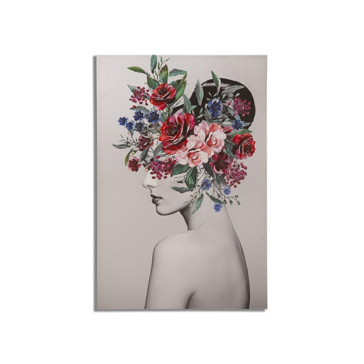 Quadro Stampa Dipinta Lady Flower Mod.A cm.80x2,8x120