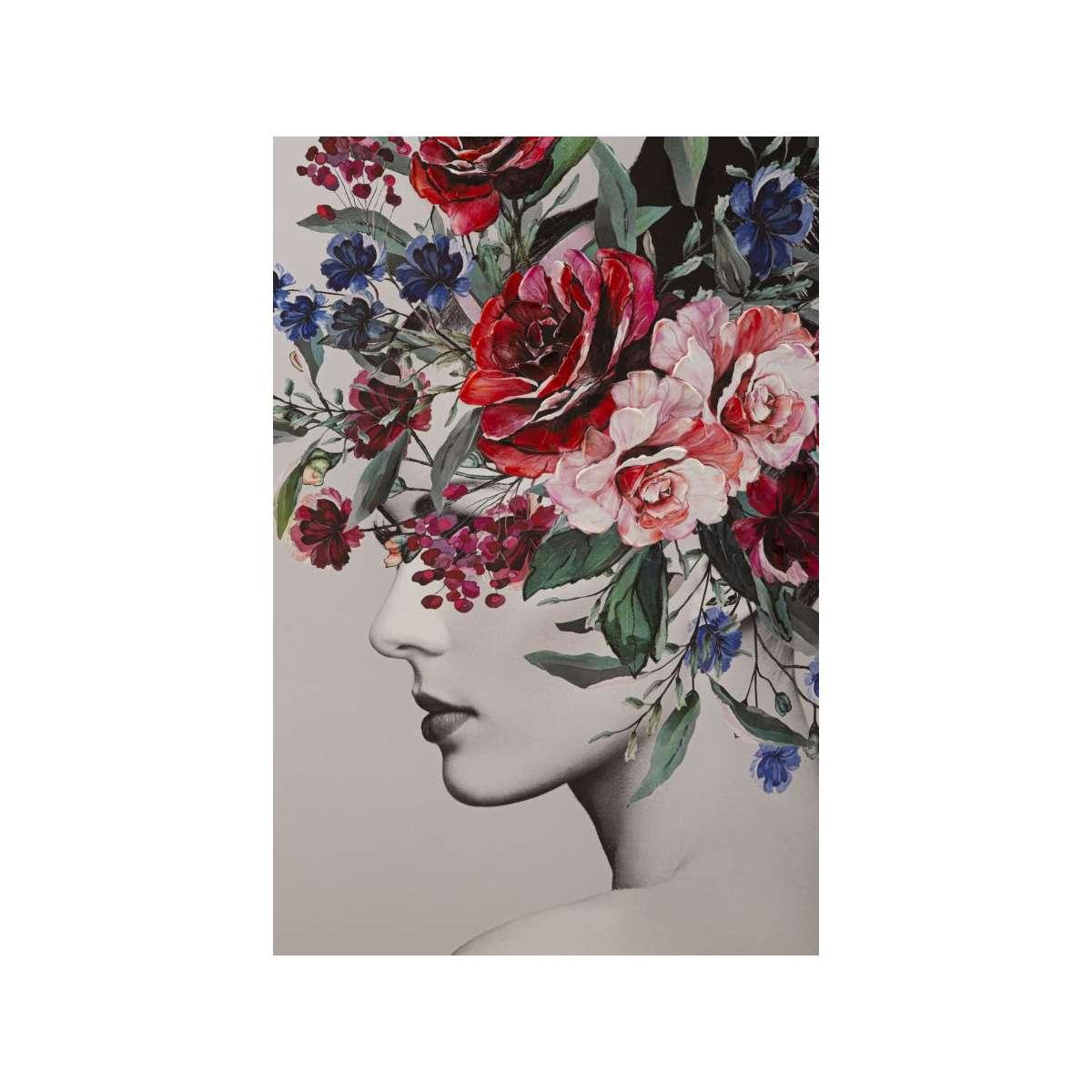 Quadro Stampa Dipinta Lady Flower Mod.A cm.80x2,8x120
