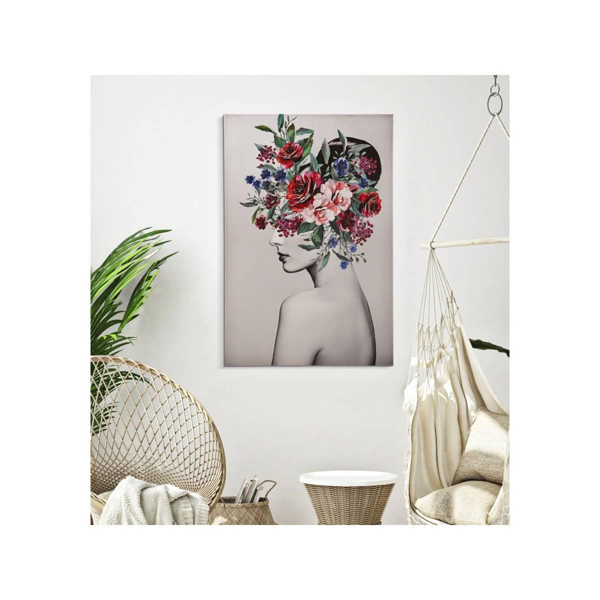 Quadro Stampa Dipinta Lady Flower Mod.A cm.80x2,8x120