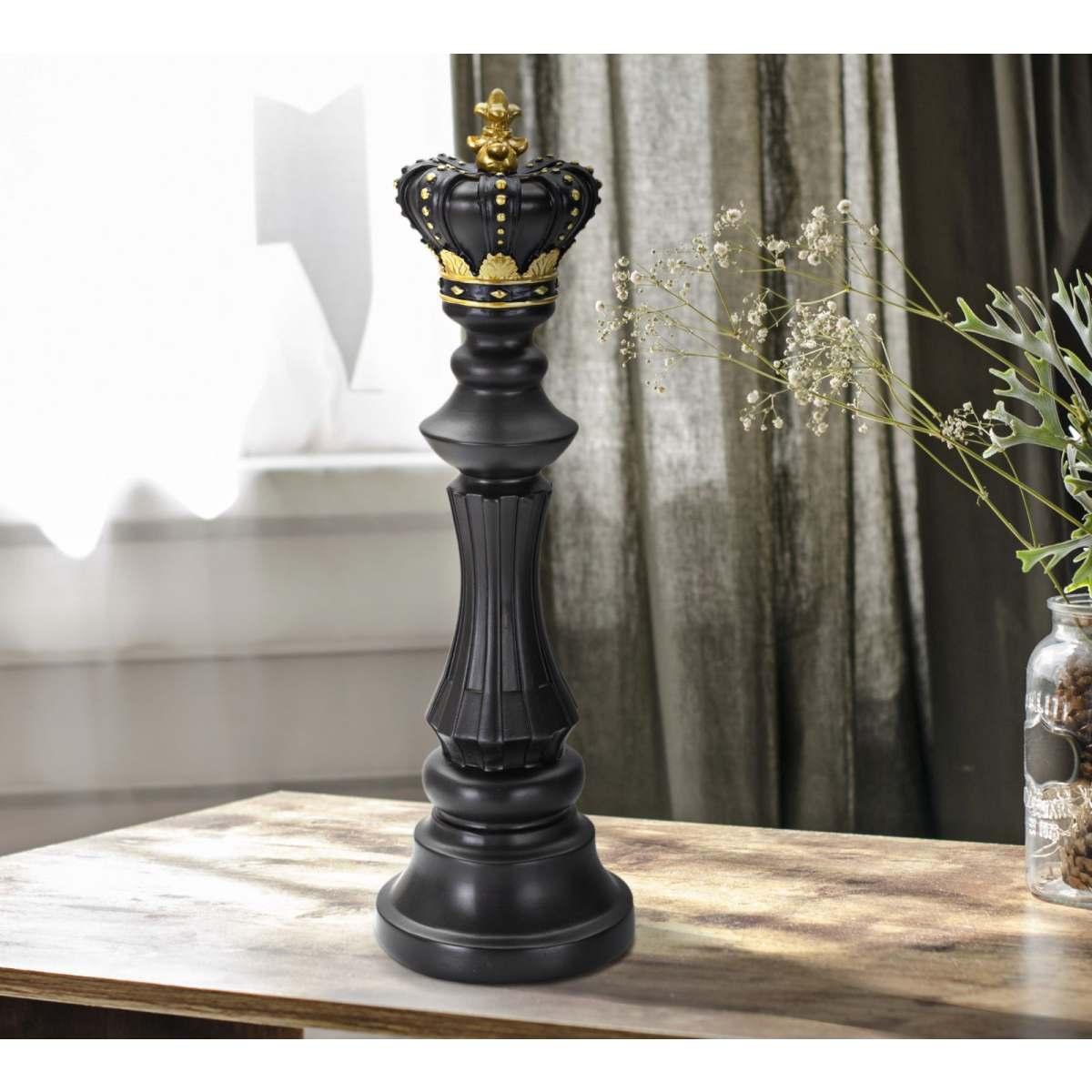 Scultura Re Nero E Oro cm.Ø13x40,5