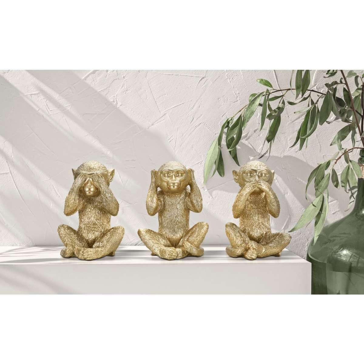 Scultura Scimmia Non Vedo Non Sento Non Parlo Set 3 Pz cm.13x14x19.5