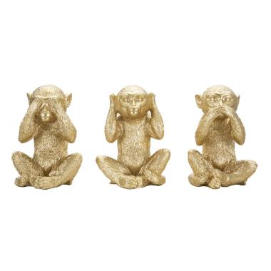 Scultura Scimmia Non Vedo Non Sento Non Parlo Set 3 Pz cm.13x14x19.5
