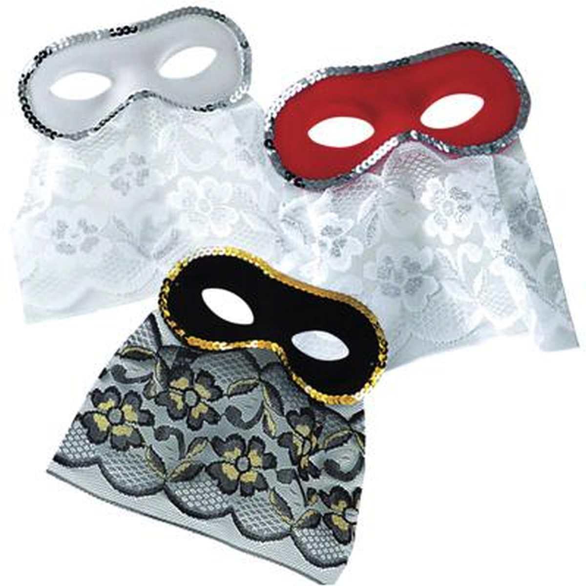 Maschera Viso Domino Tessuto Con Bautta 3 Modelli |Carnival Toys
