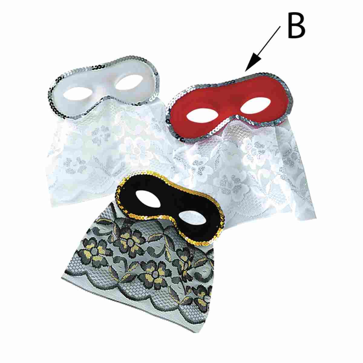 Maschera Viso Domino Tessuto Con Bautta 3 Modelli |Carnival Toys