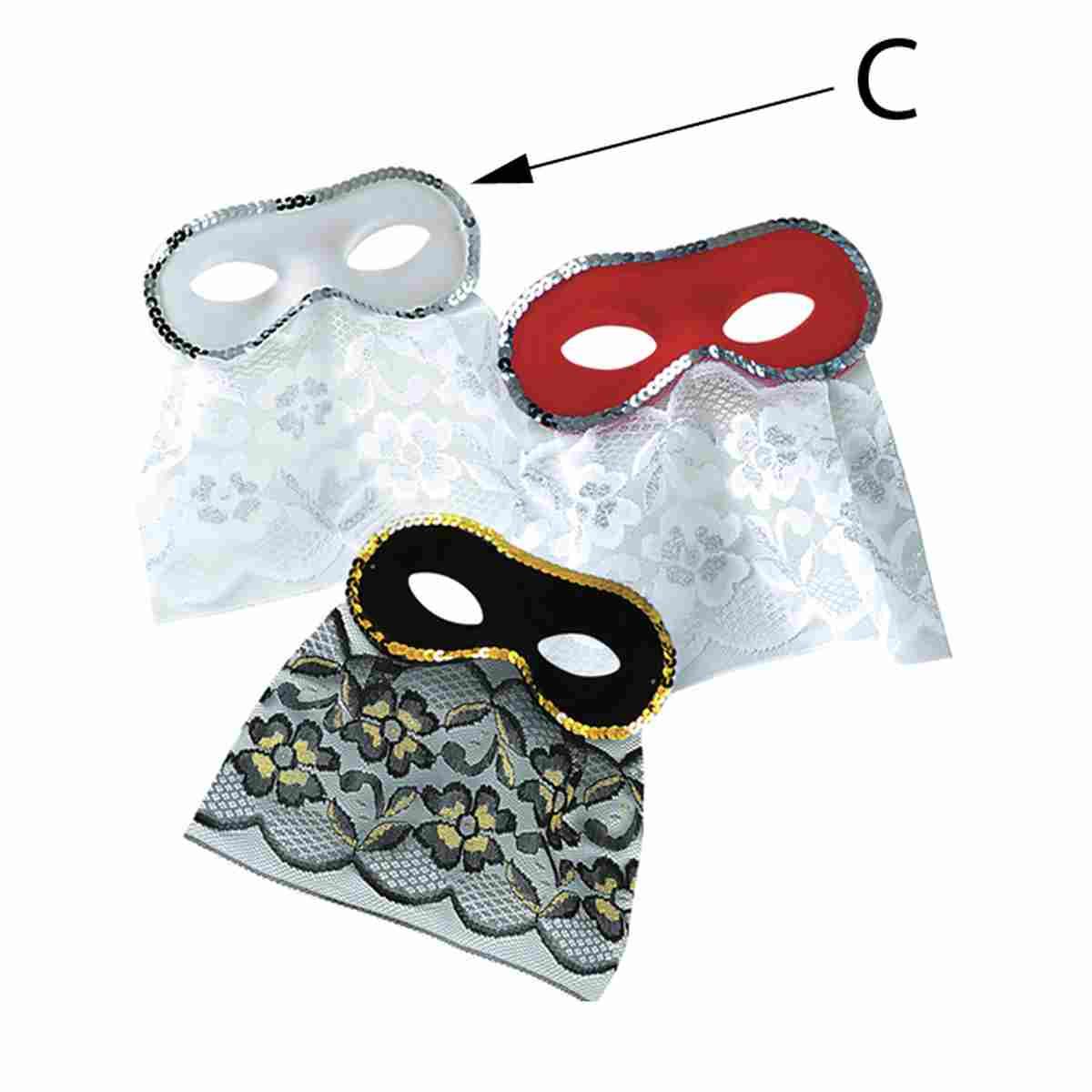 Maschera Viso Domino Tessuto Con Bautta 3 Modelli |Carnival Toys
