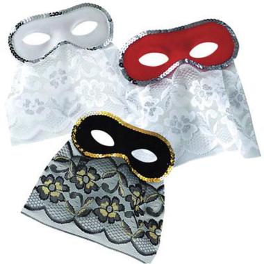 Maschera Viso Domino Tessuto Con Bautta 3 Modelli |Carnival Toys