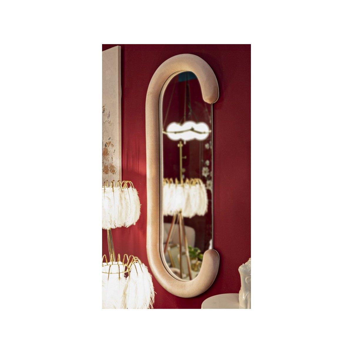 Specchio Da Muro Chantal Velluto Rosa cm.60x7x160 Misura Specchio cm.45x140