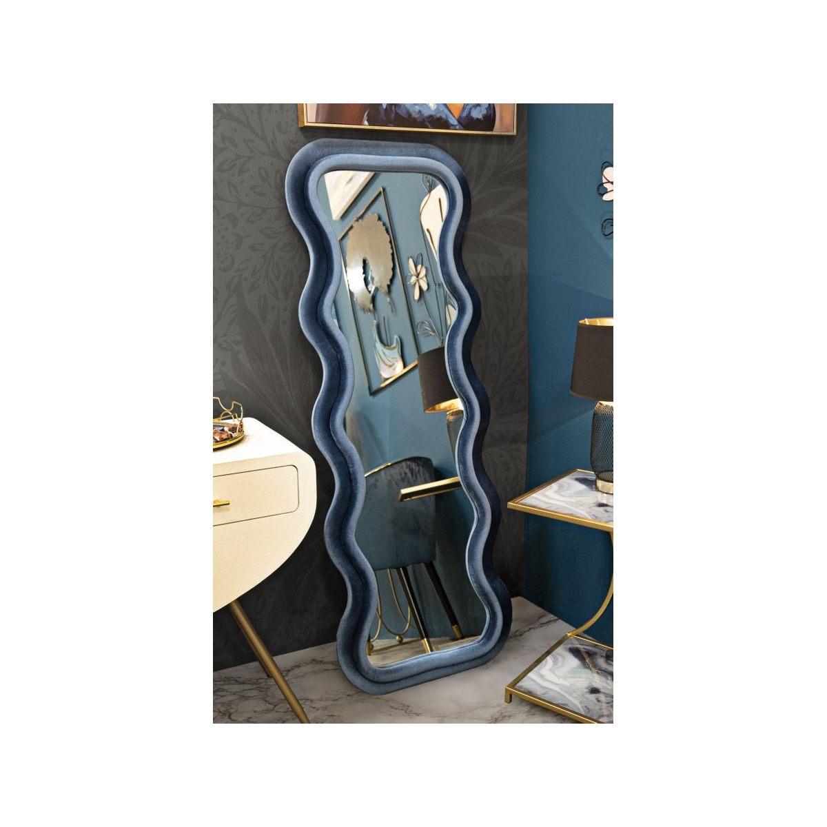 Specchio Da Muro Emily Velluto Blu cm.60x6x160 Misura Specchio cm.42x144