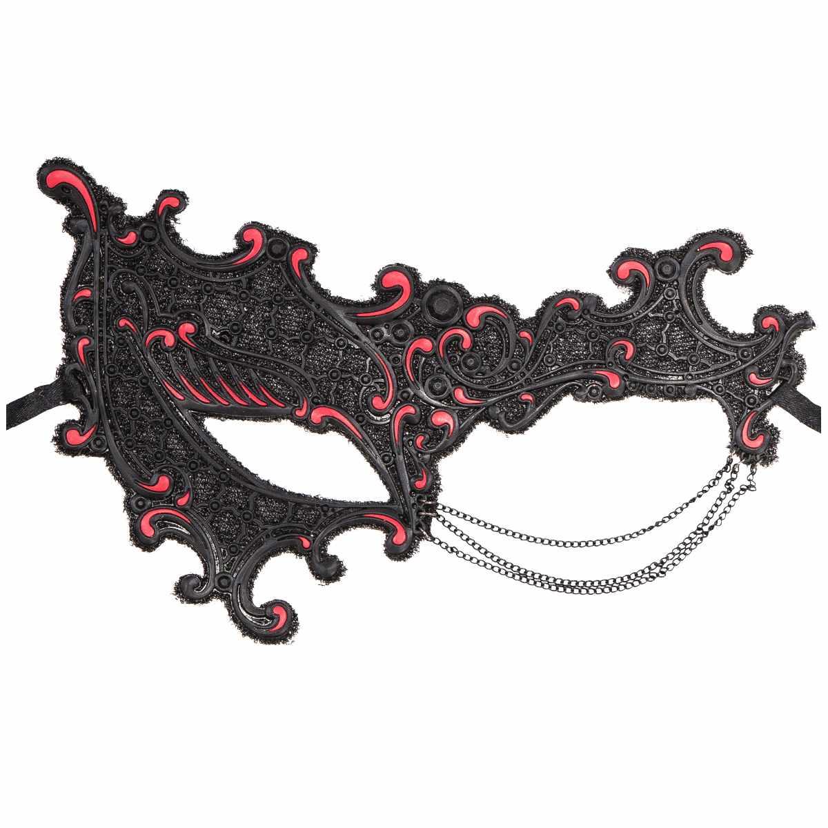 Maschera Viso Pvc Nera E Rossa Con Catenella |Carnival Toys