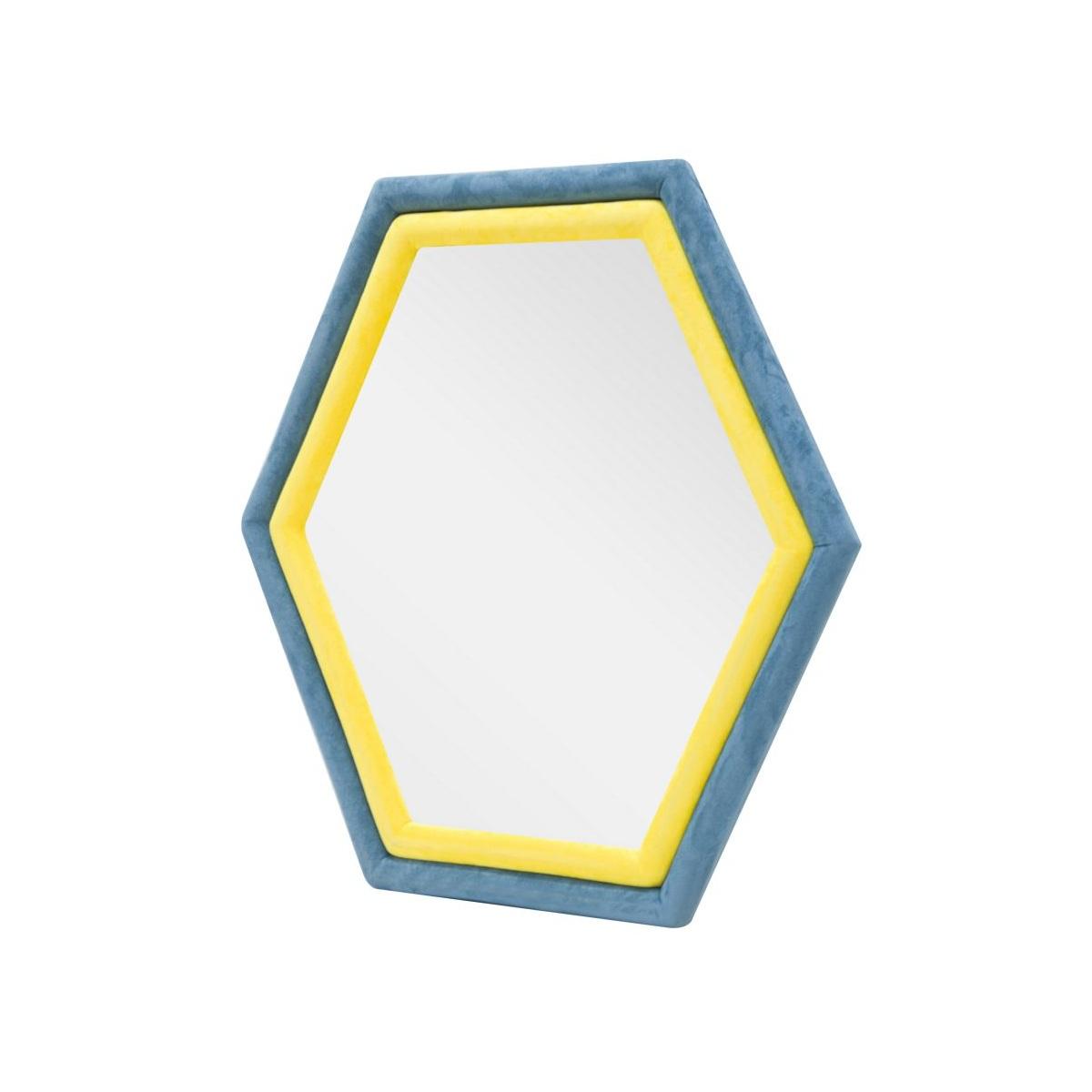 Specchio Da Muro Tony Velluto Blu Giallo cm.75x4x80